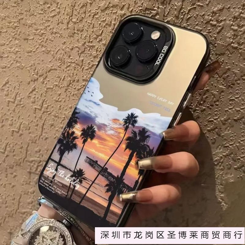 Постепенное изменение закат кокосовая пальма для чехла на телефон Apple 13/14 iPhone16Pro цвет серебристый 16 жесткий 15 противоударный XR