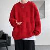 American Style Towel Check Design Fashion Sweater Coat Men's Fall Winter Casual Loose Pullover Unisex Sweater Streetwear