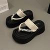 Stylish Thick Sole Women's Flip Flops Summer Casual Wedge Sandals In Black Color