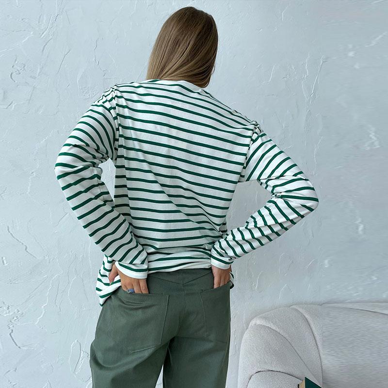 Уютные свободные футболки с длинным рукавом в полоску для женщин, осенние базовые повседневные хлопковые топы с круглым вырезом, блузка в уличном стиле
