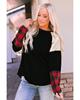 Lantern Sleeve Plaid Sequin Pullover Sweatshirt