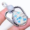 Natural K2 Blue Azurite, Moonstone 925 Sterling Silver Pendant 2.44" K8k13