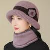 New Style Woolen Hat for Middle Aged and Elderly Women Ear Protection Warm Knitted Basin Hat Stylish Rolled Brim Plus Velvet Granny Hat