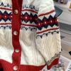 Y2K Милый узор Аргайл Вязаный кардиган для девочек, студентов, свободные свитера большого размера, пальто, зима-осень, топы