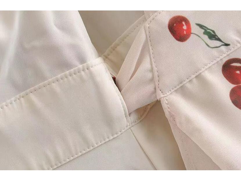 Платье YPFF French Retro Cherry Print с V-образным вырезом и оборками