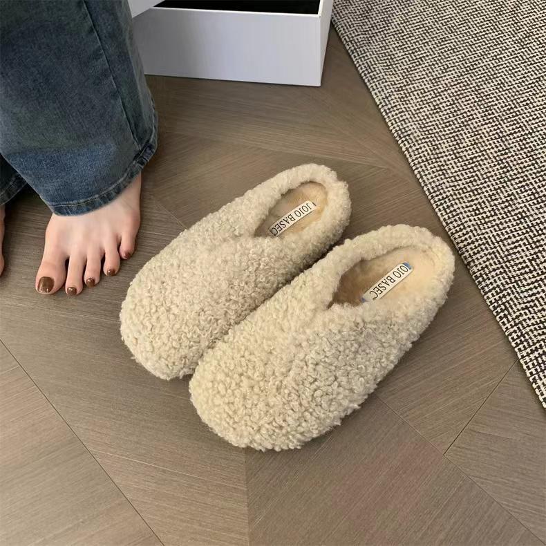 Fashion Aphixta New Warm Winter Slippers Candy Color Sweet Women Slippers Furry Round Toe Shoes Indoor Flat Heel Hair Slides