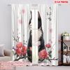 2pcs,2D Plane Printing Contemporary Curtains Zen Cat Blossom Polyester Easy Install (without Rod) Versatile All Perfect for
