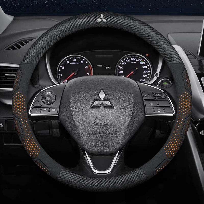 Car Suede Carbon fiber Leather Steering Wheel Cover For Mitsubishi Outlander Pajero Asx Lancer EX Evolution L200 Triton RALLIART