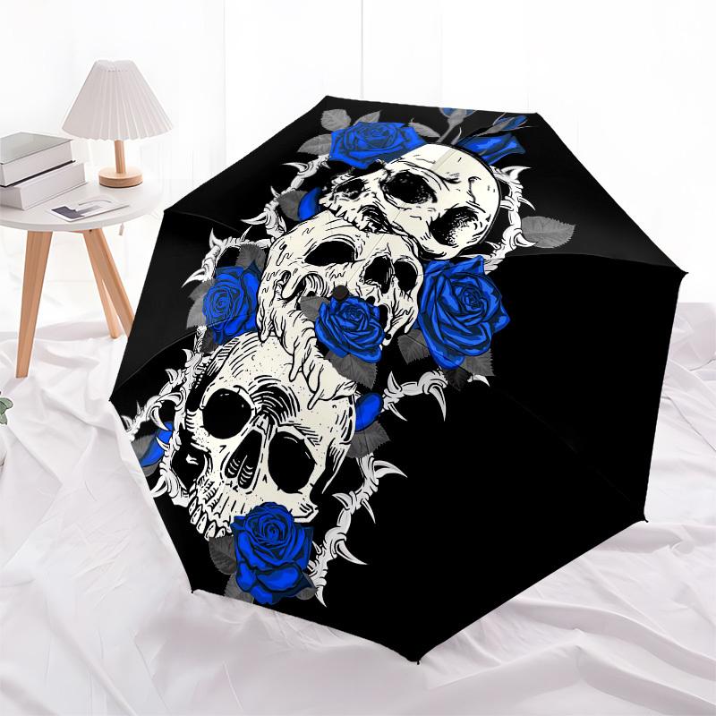 1pc Skull Roses Tattoo Design Umbrella with Plastic Handle,Compact & Stylish,Cartoon Pattern,Outdoor UmbrellaPT493