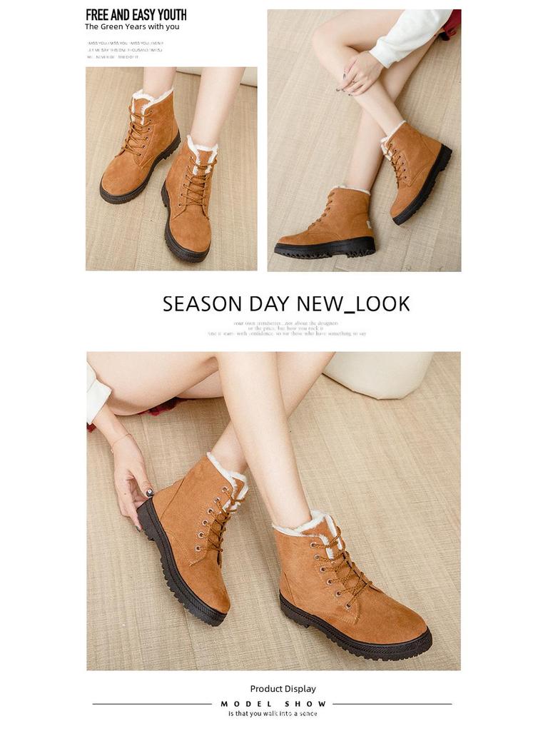 Зимние хиты продаж женские зимние ботинки большого размера: Теплые, короткие, на плоском каблуке, хлопковые туфли в корейском стиле