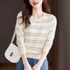 Striped Knitted Sweater Long Sleeve Jacquard Round Neck Sweater Spring and Autumn Fashion Versatile Bottom Coat Top