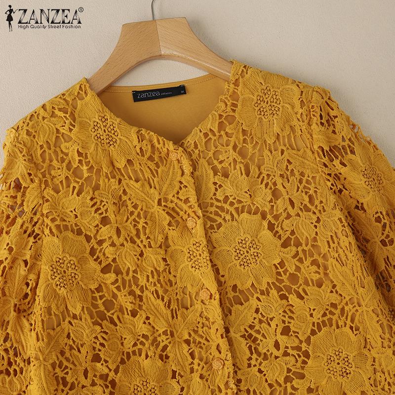 ZANZEA Женская повседневная блузка с рукавом 3/4, кружевной вязкой крючком, лоскутная, свободного кроя