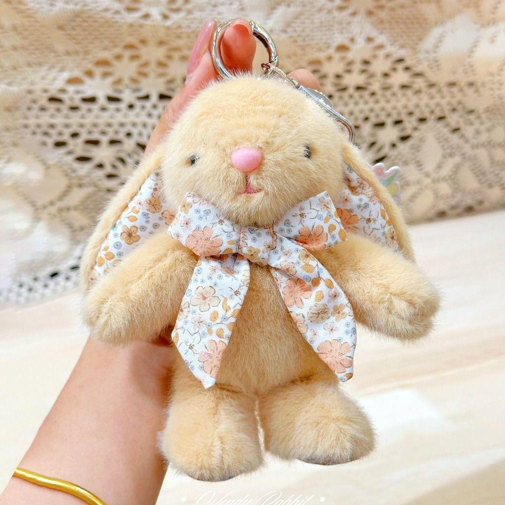 Flower Bowknot Plush Rabbit Keychain Soft Car Key Pendant Bag Hanging Pendant Bag Backpack Decor