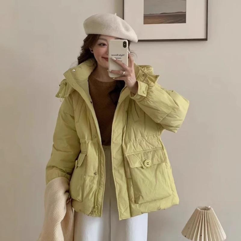 Autumn and winter new down jackets women's medium and long hooded thickened white duck down warm and fashionable waist jacket