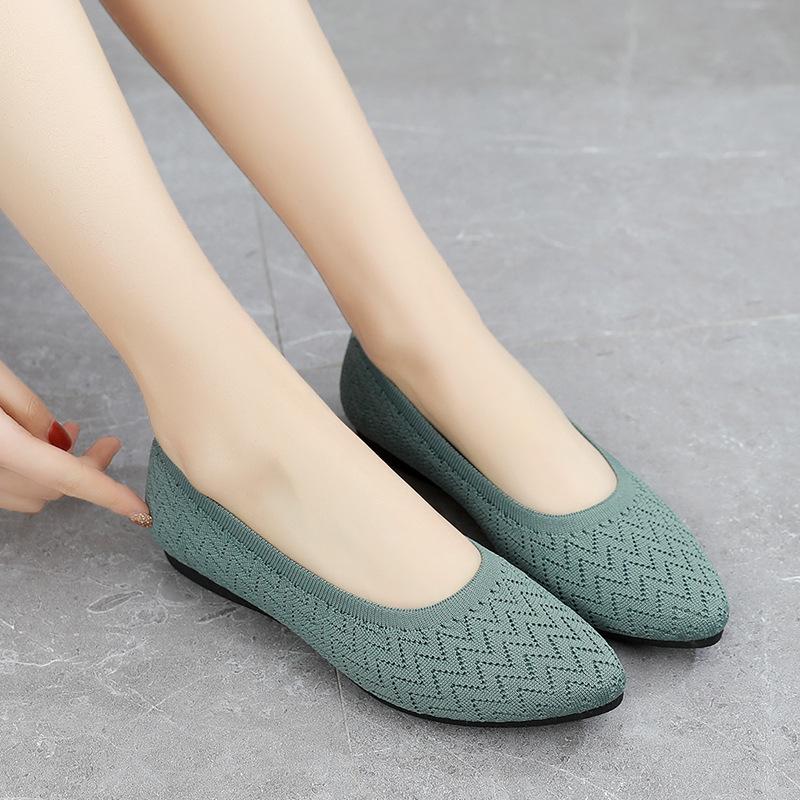 Туфли на плоской подошве Женская трикотажная сетчатая повседневная обувь Осенняя дышащая удобная рабочая обувь Женская прогулочная обувь Туфли без застежек для женщин