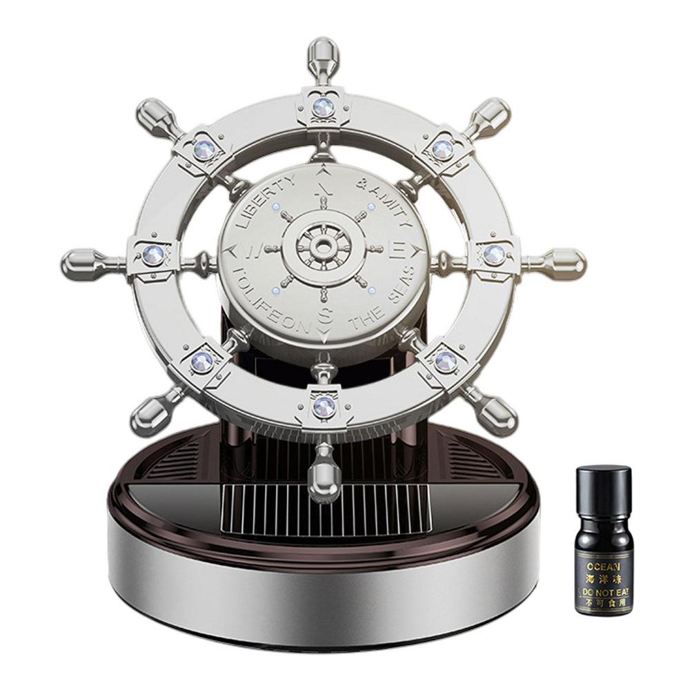 Автомобильные духи, вращающийся солнечный металлический руль, аромат, автомобильные аксессуары, духи, вращающаяся парфюмерная база на солнечной энергии, форма руля корабля