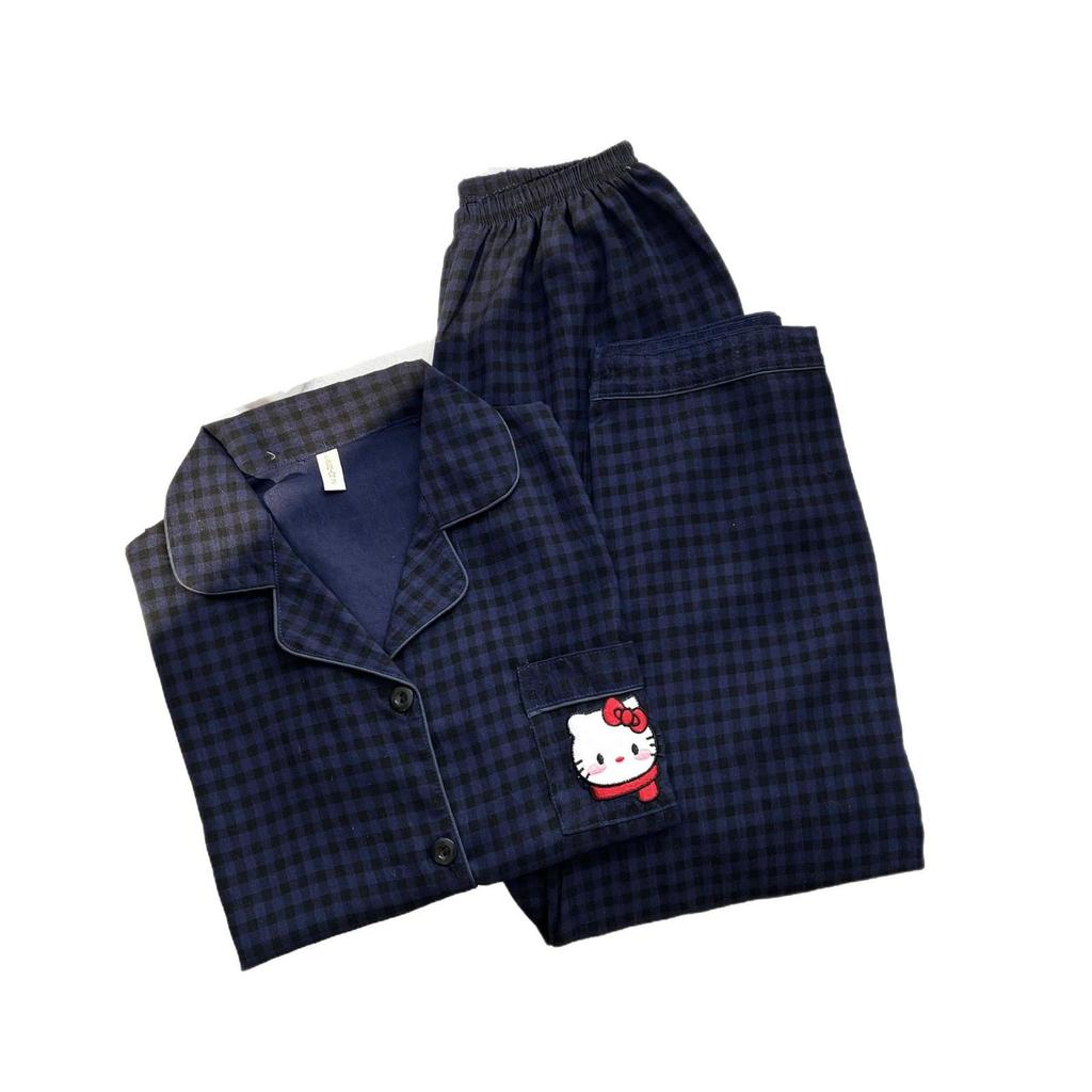 Клетчатый пижамный комплект Hello Kitty - Женский короткий рукав Весна/Лето 3 предмета