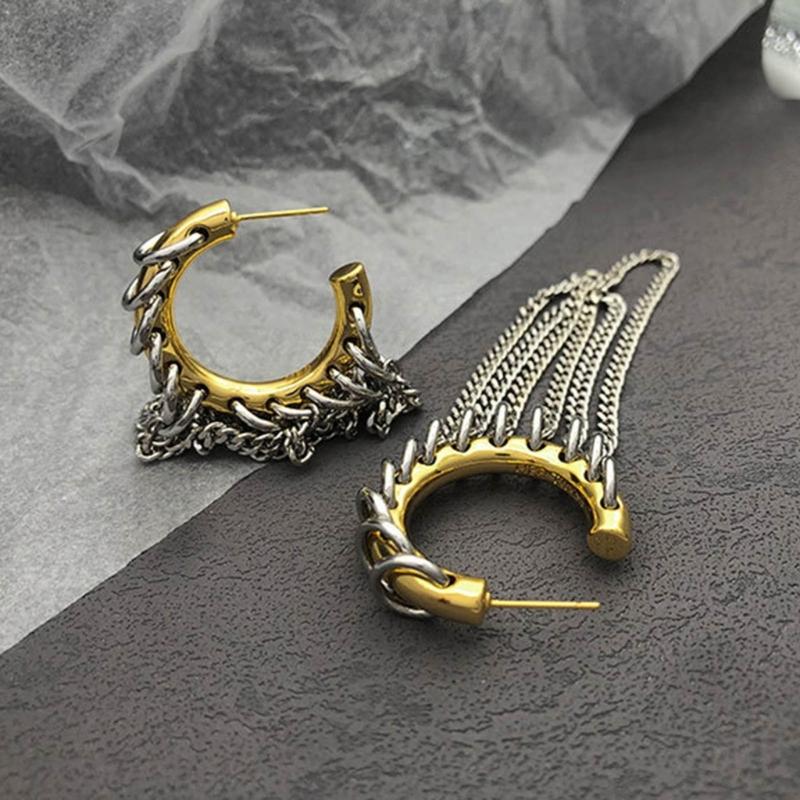 Панк Длинные серьги с кисточками Преувеличенные серьги-цепочки на крючках для женщин и мужчин Серьги-кольца C-образной формы Петля для уха Модные украшения для ушей