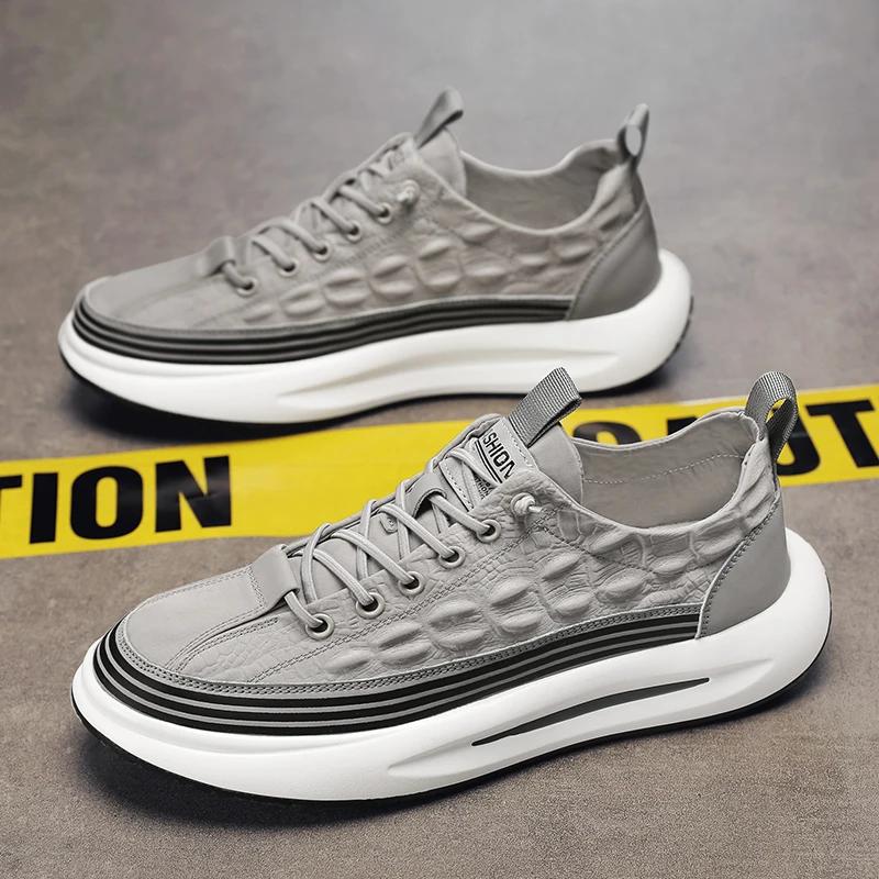 Кроссовки мужские на толстой подошве с мягкой подошвой, модные повседневные кожаные, дышащие, с увеличенной высотой, на плоской платформе, для сноуборда