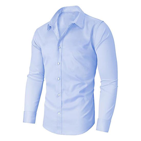 Мужская классическая рубашка с длинным рукавом и лацканами, рубашка на пуговицах, однотонная официальная деловая рубашка для работы, свиданий, собеседований, свадеб