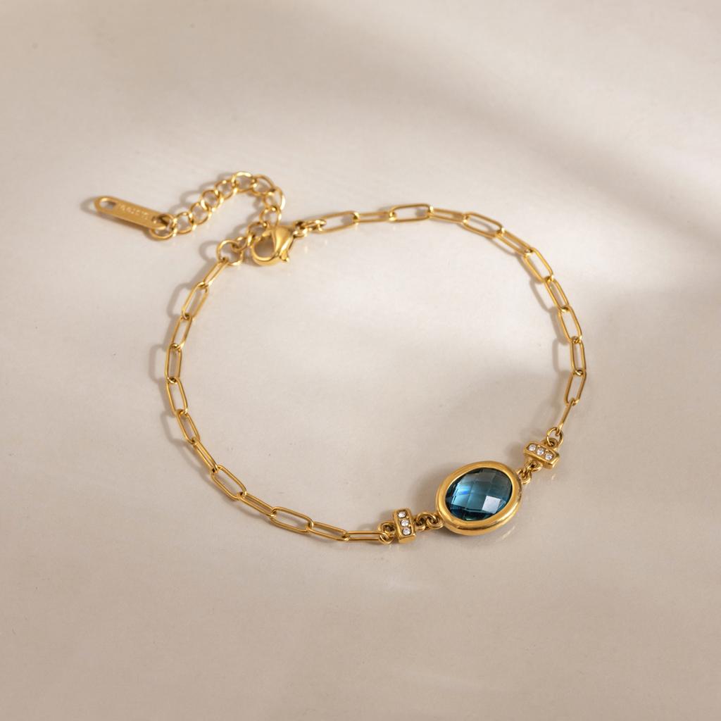 J&D Jewelry Позолоченная нержавеющая сталь 18K Синий двусторонний кулон-черепаха с раковиной Кристальный браслет с белыми стразами Женские подарки