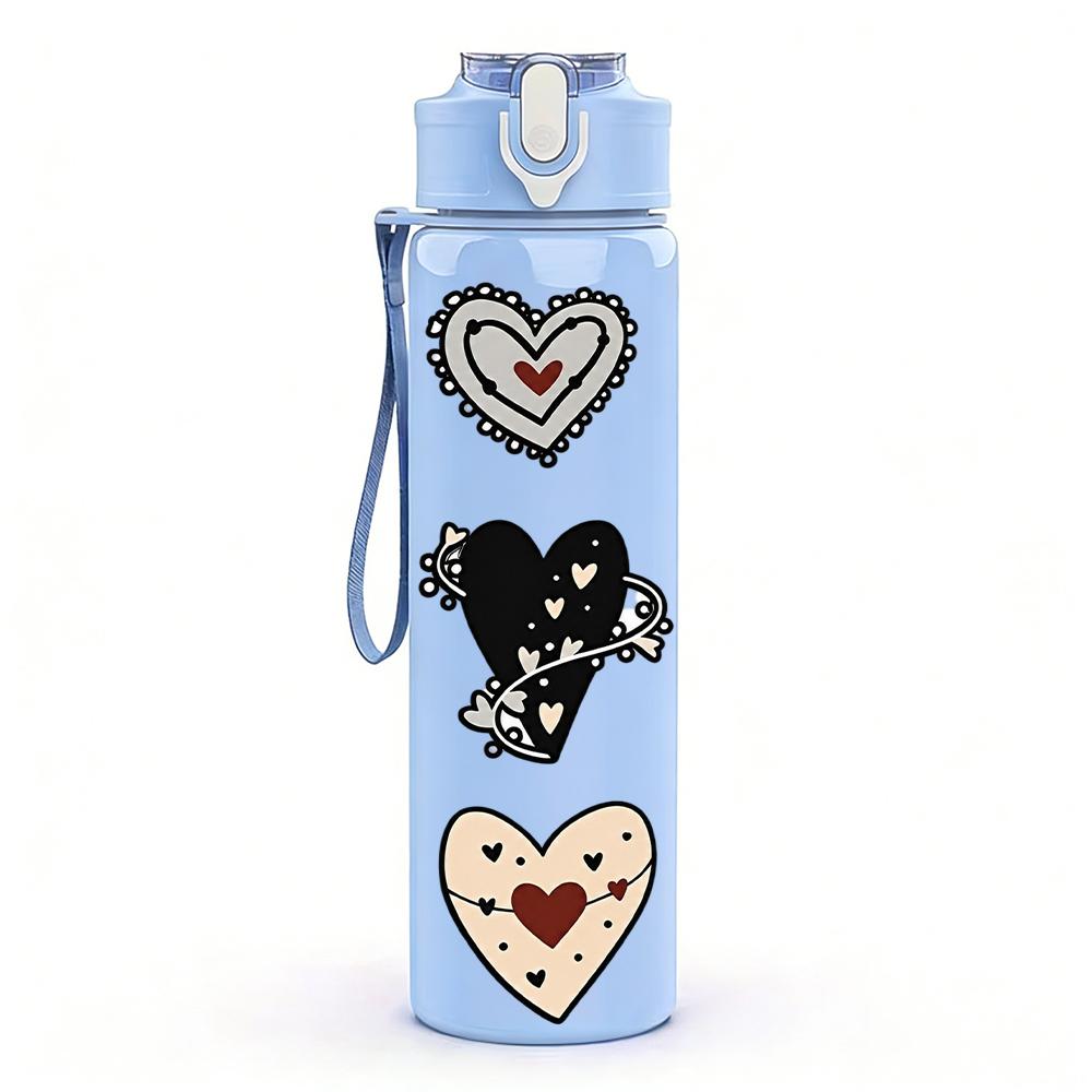 1PC Multi Style Heart Collection 750ml Color Plastic Sports Water Bottle Leakproof Flip Straw Lid Suitable for Sports Office Home Use