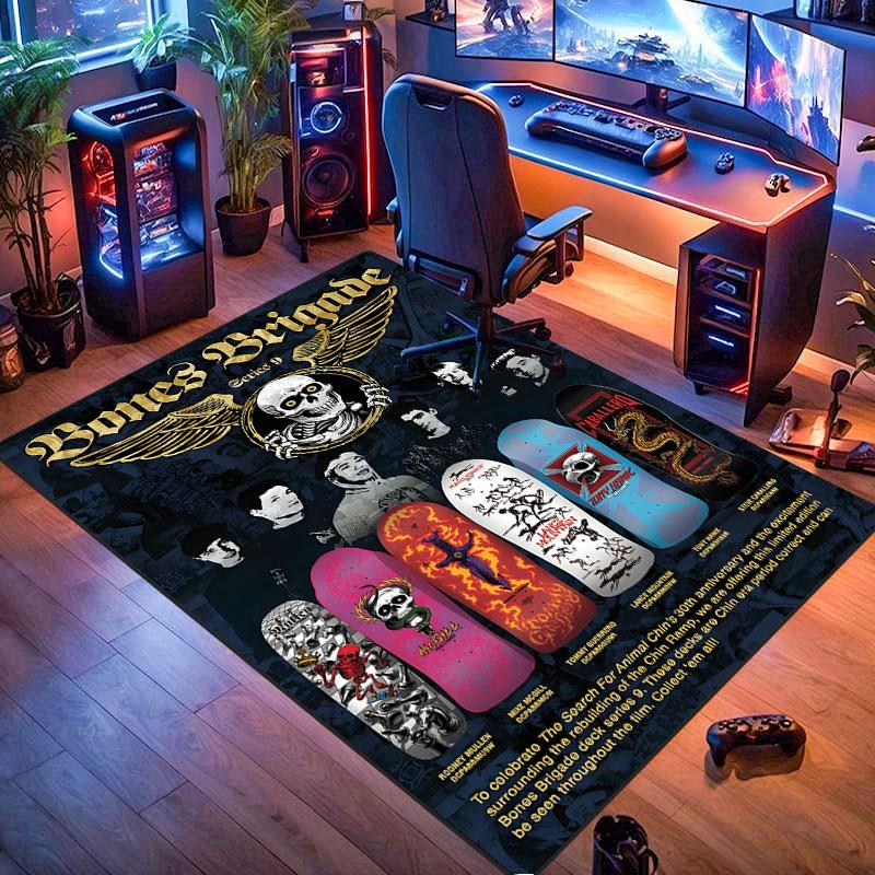 Ковер с логотипом скейтборда Powell Peralta, подходит для гостиной, спальни, игровой комнаты, компьютерной комнаты и домашнего декора.