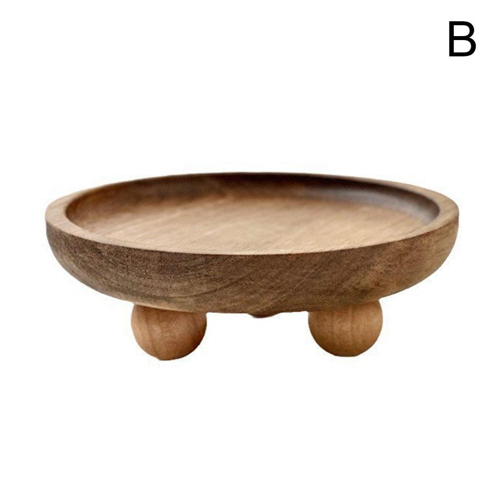 Elegant Wooden Tray Convenient Pedestal Stand Plate Multifunctional Jewelry Home Storage Food Dessert Display Trays Decor