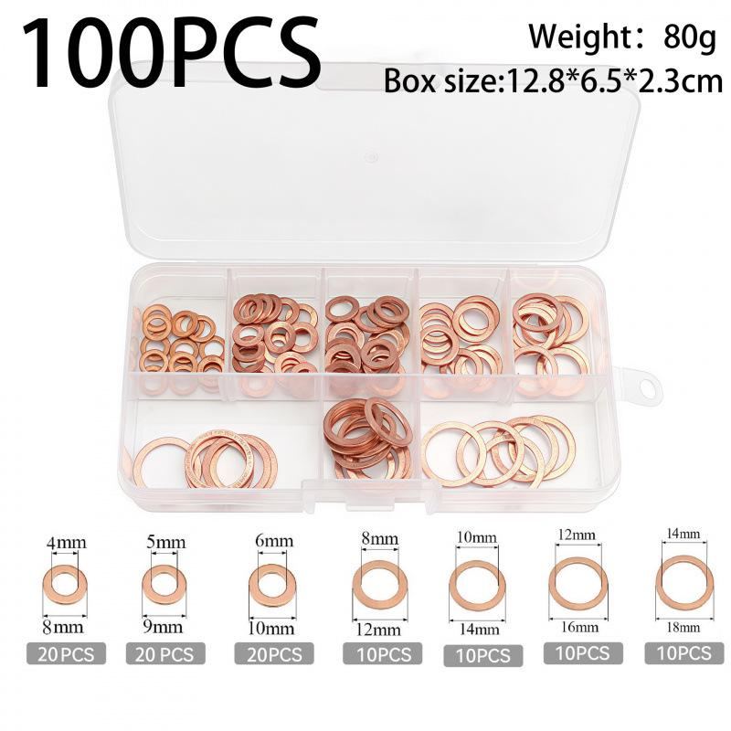 Copper Washer Marine Sealing Gasket Set, 50-400 Pcs, M5 Size