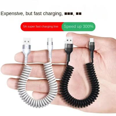 Кабель-пружина для быстрой зарядки Type C 66 Вт 5 А для iPhone Xiaomi Redmi Huawei USB — USB C кабель для передачи данных выдвижной зарядный кабель в автомобиль