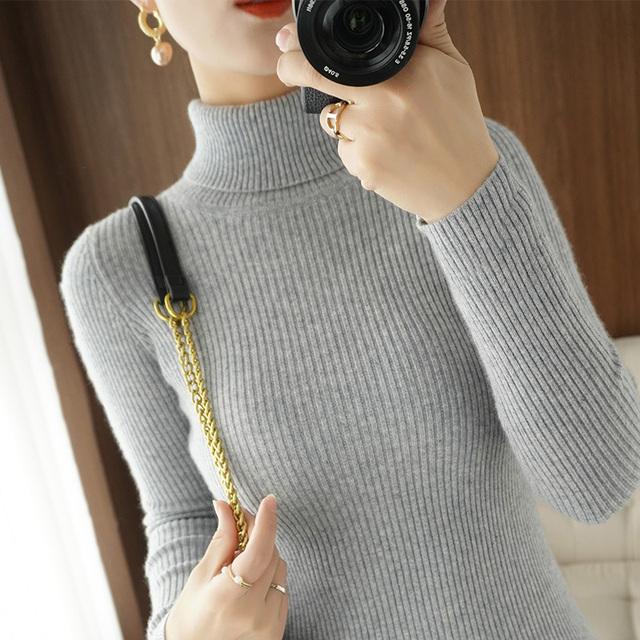 Осень-зима Женская водолазка свитер однотонный теплый пуловер свитер с длинным рукавом джемпер одежда