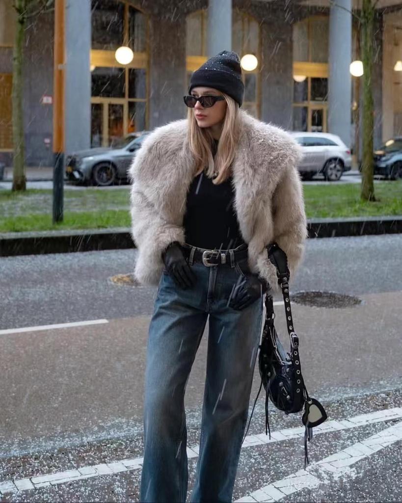 Высококачественное женское пальто из искусственного меха с большим лацканом – Стиль знаменитости, вдохновленный лисьим мехом