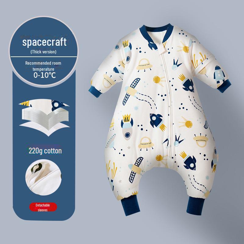 Детский спальный мешок из толстого и тонкого хлопка: Разрез по ноге, мультяшный дизайн, с рукавами, на все времена года