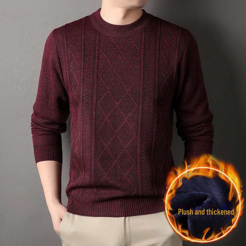 Men's Trendy Loose-Fit Round Neck Pullover Sweater, Autumn/Winter Plus Velvet Thickened Casual Wear