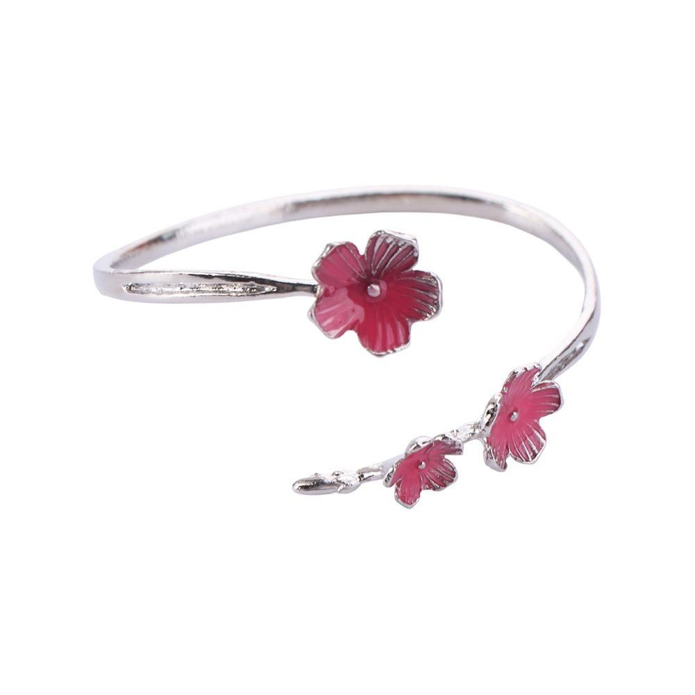 Drop Oil Design Cherry Blossom Ring Dainty Flower Bracelet Unique Open Adjustable Ring Gift