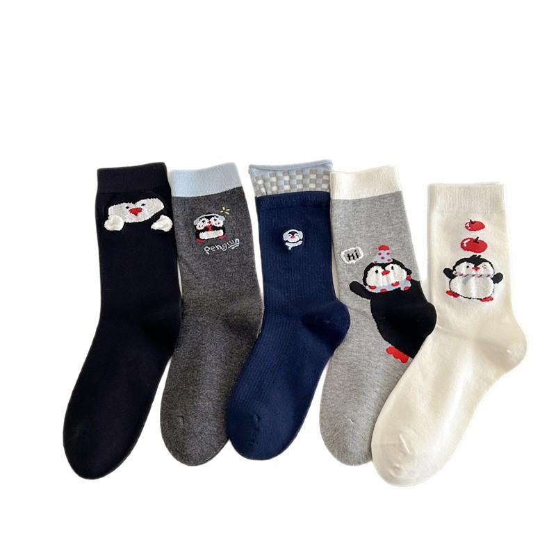 Female Spring and Autumn New Trend Cartoon Flocking Animal Cute Penguin Tube Pile Socks