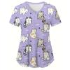Medical Uniform for Women Cute Cat and Dog Print V-Neck Clinical Uniform Short Sleeve Patch Pocket Tops Surgical Uniforms Woman