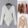 Women Fashion V Neck Long Sleeve Jumpsuit Cross Front Bodysuit