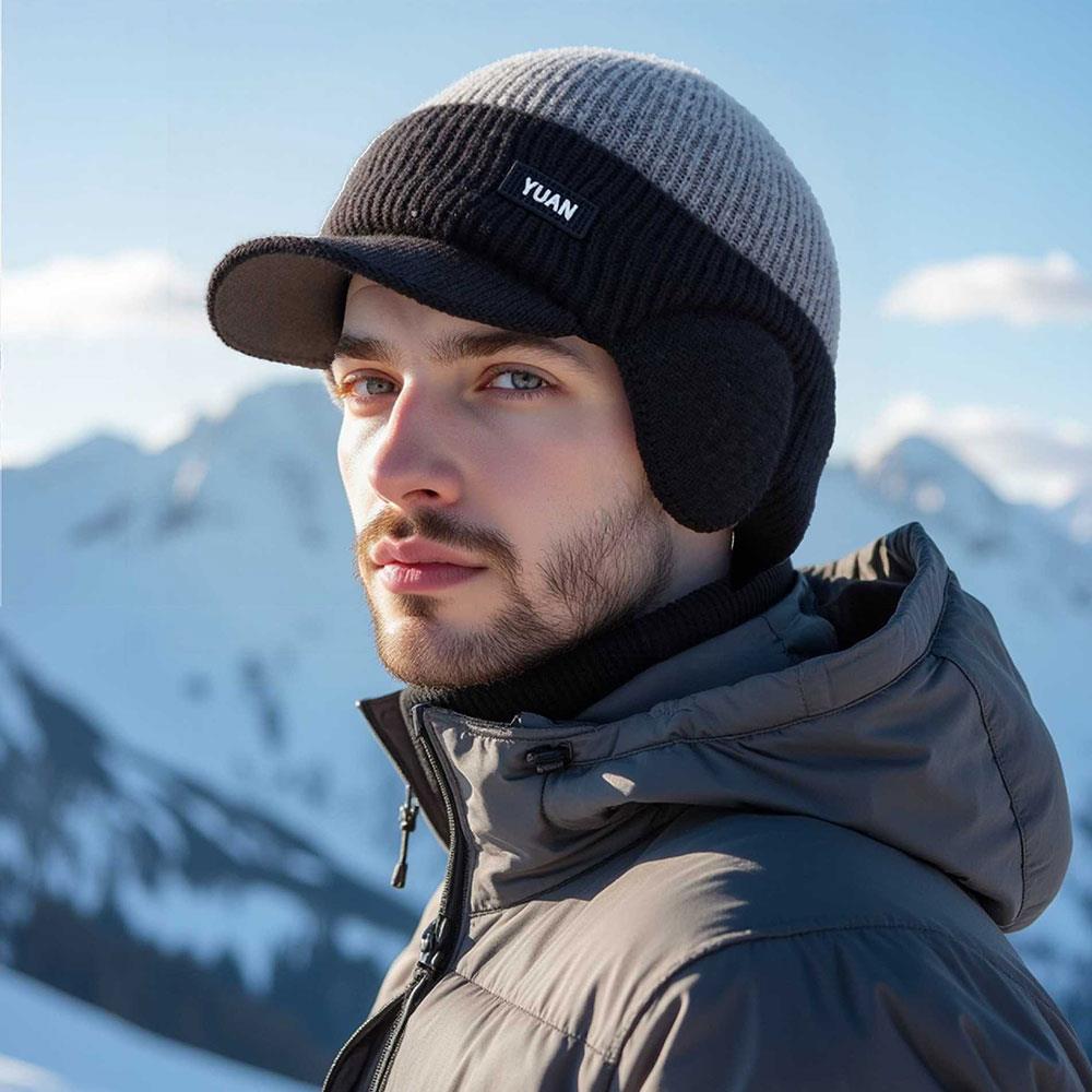 Outdoor Knit Baseball Cap Fashion Ear Protection Dad Hat Dual Tone Thicken Men's Winter Hat Thermal Sports Cycling Beanie Hat