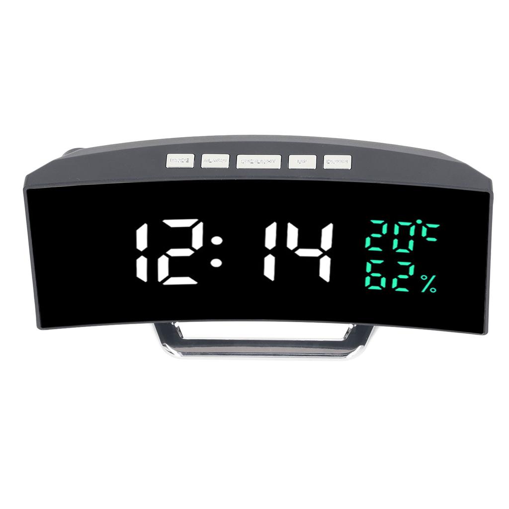 Светодиодные зеркальные часы-будильник Изогнутый экран 12 24-часовой формат Отображение температуры и влажности Режим повтора Электрический будильник