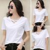 Женская однотонная футболка с V-образным вырезом и коротким рукавом, свободная летняя повседневная блузка, футболка