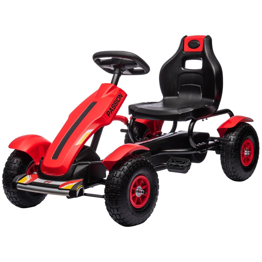 Go-Kart Pedal Car with Hand Brake, Adjustable Seat, Forward and Reverse Gear, up to 50kg for Children 5-12 Years, Red