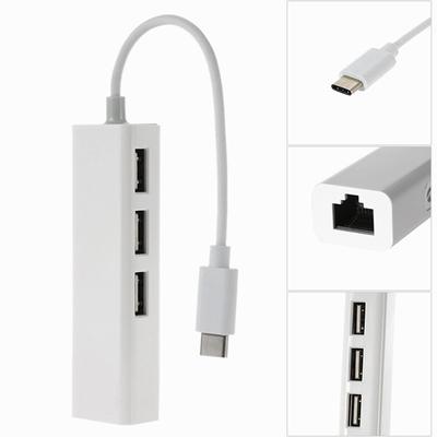 USB 2.0 TypeC 3-портовый адаптер Fast Ethernet RJ45 100 Мбит/с преобразователь расширения сетевой карты для Macbook