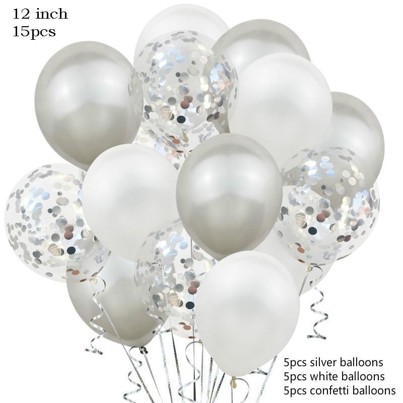 15 шаров, голубые. Белые. Перламутр, конфетти. Латексные шары. К дню рождения, декорирование детских праздников