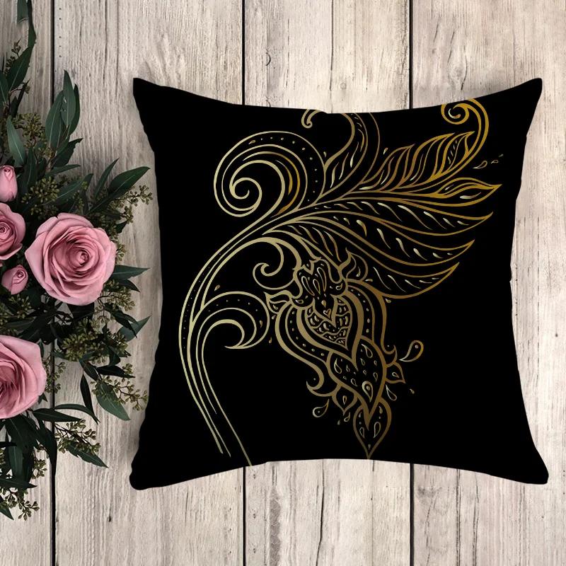 Подушка в стиле аниме с черным золотым принтом Декоративные наволочки Наволочка для дивана Подушки Чехол для подушки x Декоративные подушки