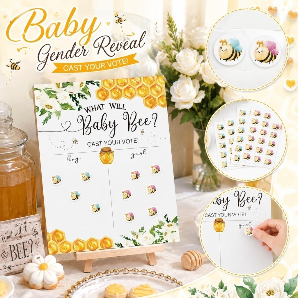 What Will Baby Bee Gender Reveal Voting Board Baby Shower Game Interactive Polling Sign with Bee Stickers for Party Activities and Celebration