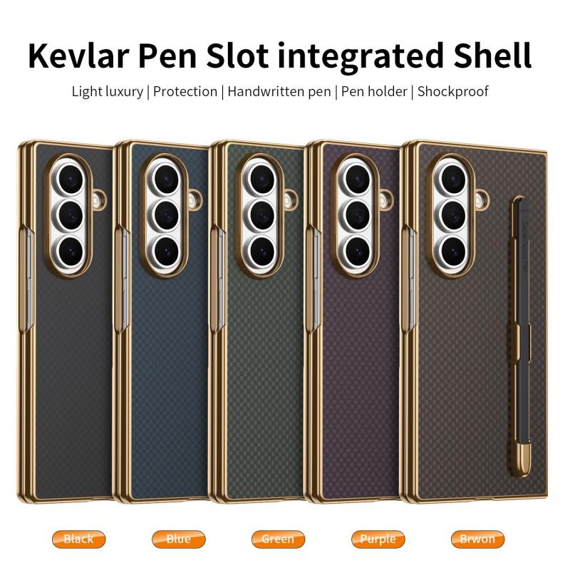 Galaxy Z Fold8 Ultra / Fold7 Fold6 Fold5 Fold4 Fold3 Shockproof Case With Stylus Slot Electroplated PC Kevlar