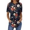 Short Sleeve Womens Tops Summer T-Shirts Floral Print V Neck Casual Basic Tee Button Shirts Tunic Tops