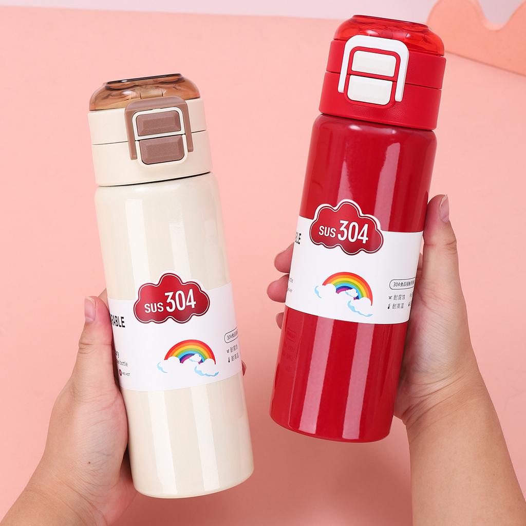 Новая чашка-термос Новая нержавеющая сталь Студенты мужского и женского пола Большая вместимость Чашка с откидной крышкой Рука об руку для переноски Чашки для двойного питья