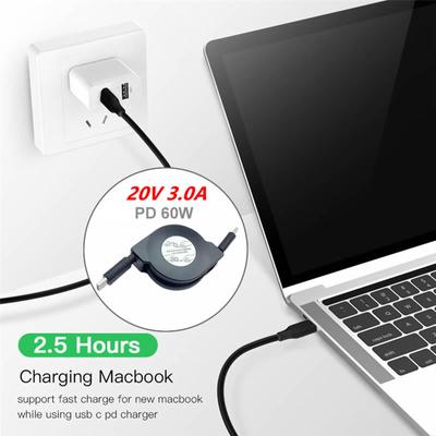Выдвижной кабель передачи данных PD 60 Вт USB C - USB C, кабель для быстрой зарядки ноутбуков, совместимый с телефонами и планшетами Type C